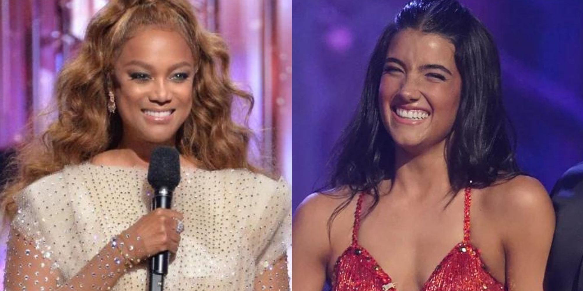 Split image of DWTS host Tyra Banks and Charli D&rsquo;Amelio