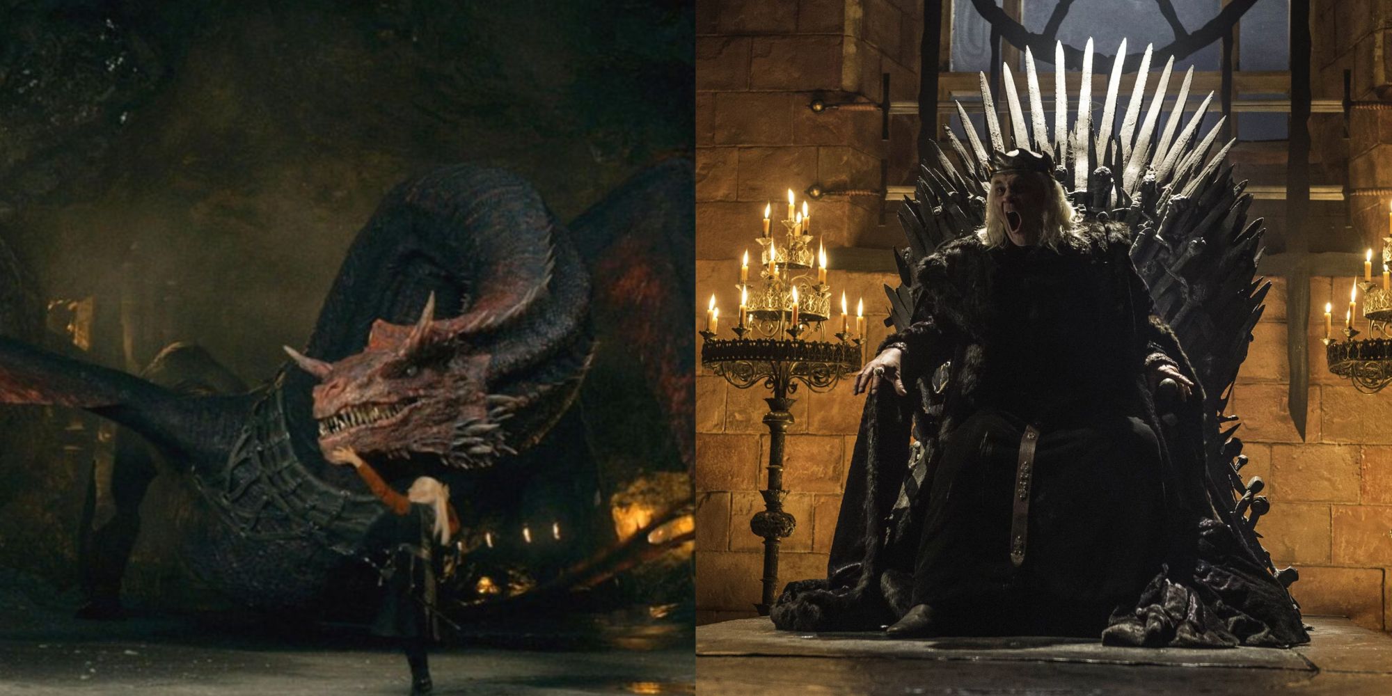 Split image of Daemon and his dragon and the Mad King