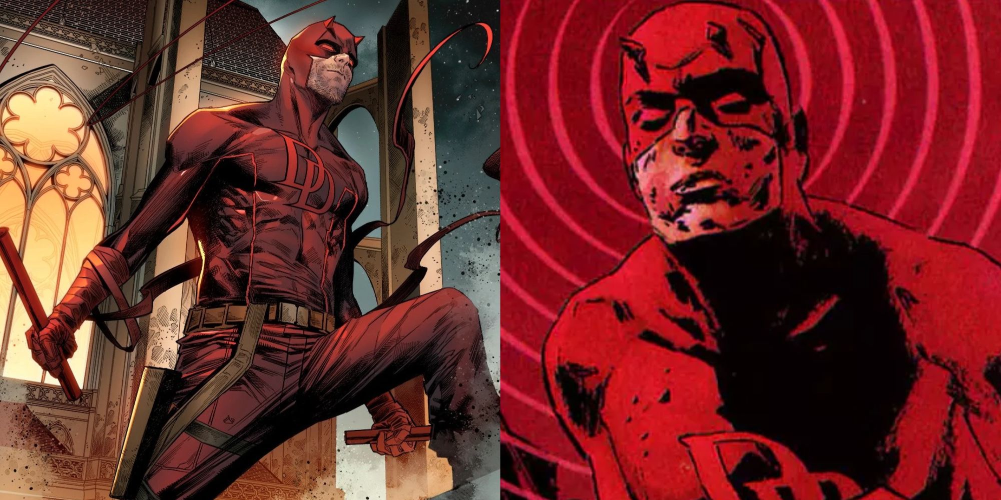 Split image of Daredevil in Marvel comics