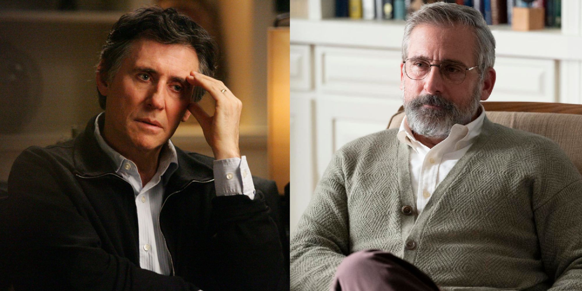 Split image of Gabriel Byrne in In Treatment and Steve Carell in The Patient