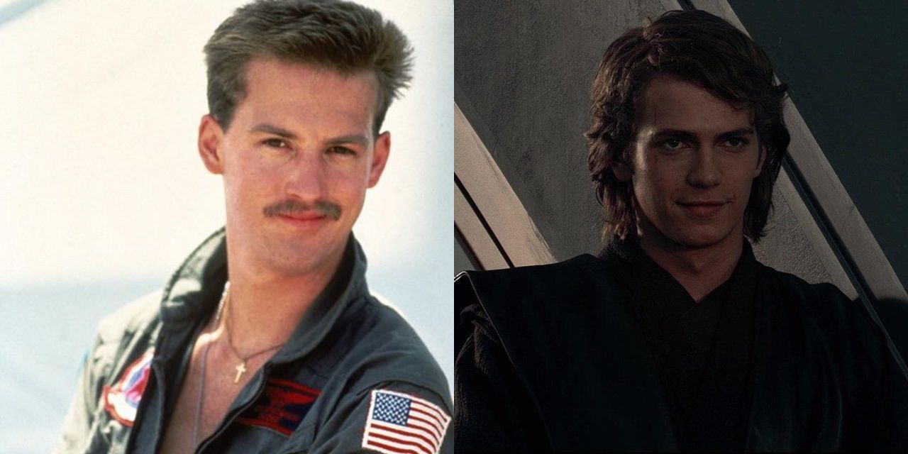 Imagem dividida de Goose em Top Gun e Anakin em Revenge of the Sith