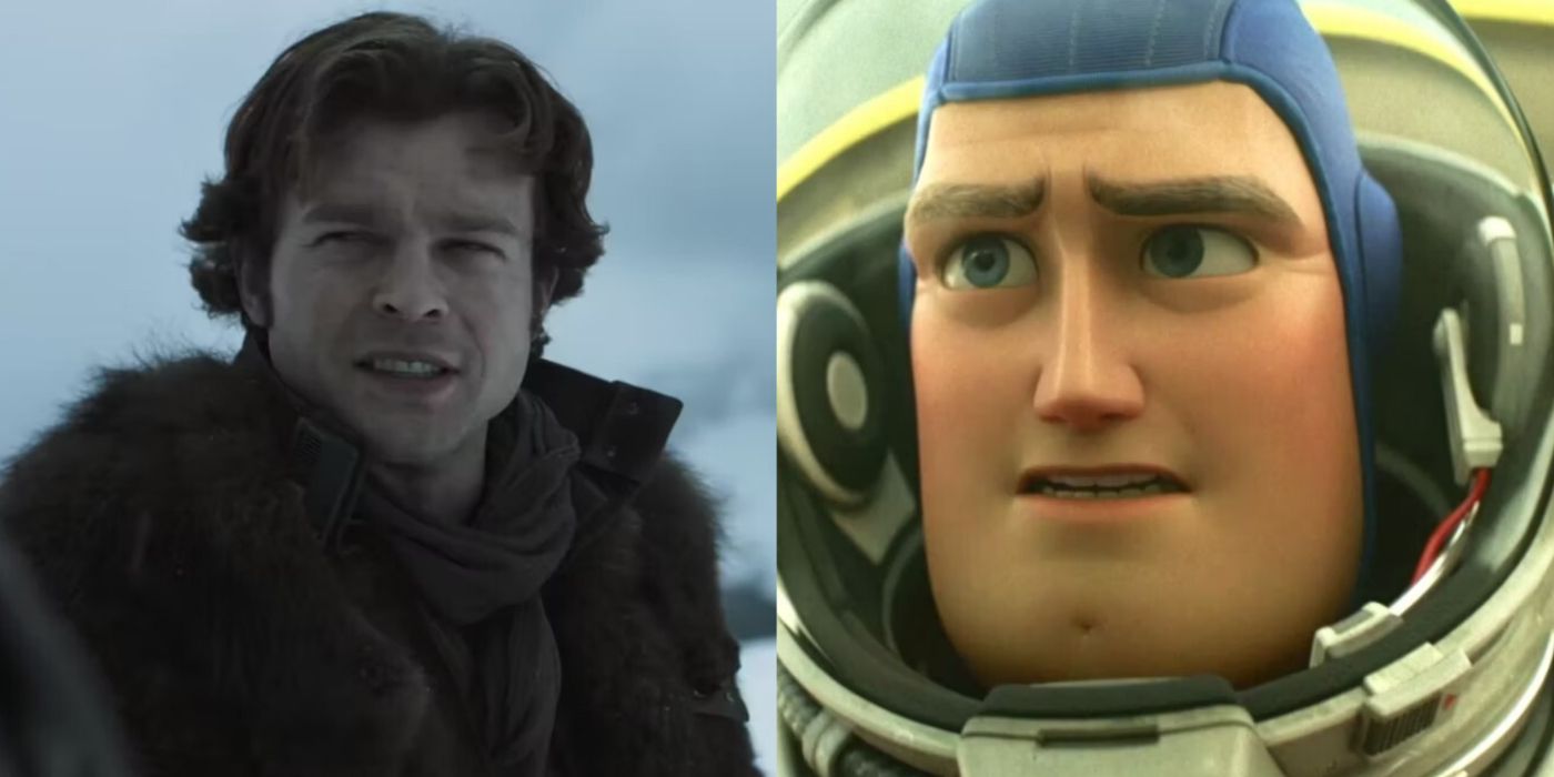 Split image of Han in Solo and Buzz in Lightyear
