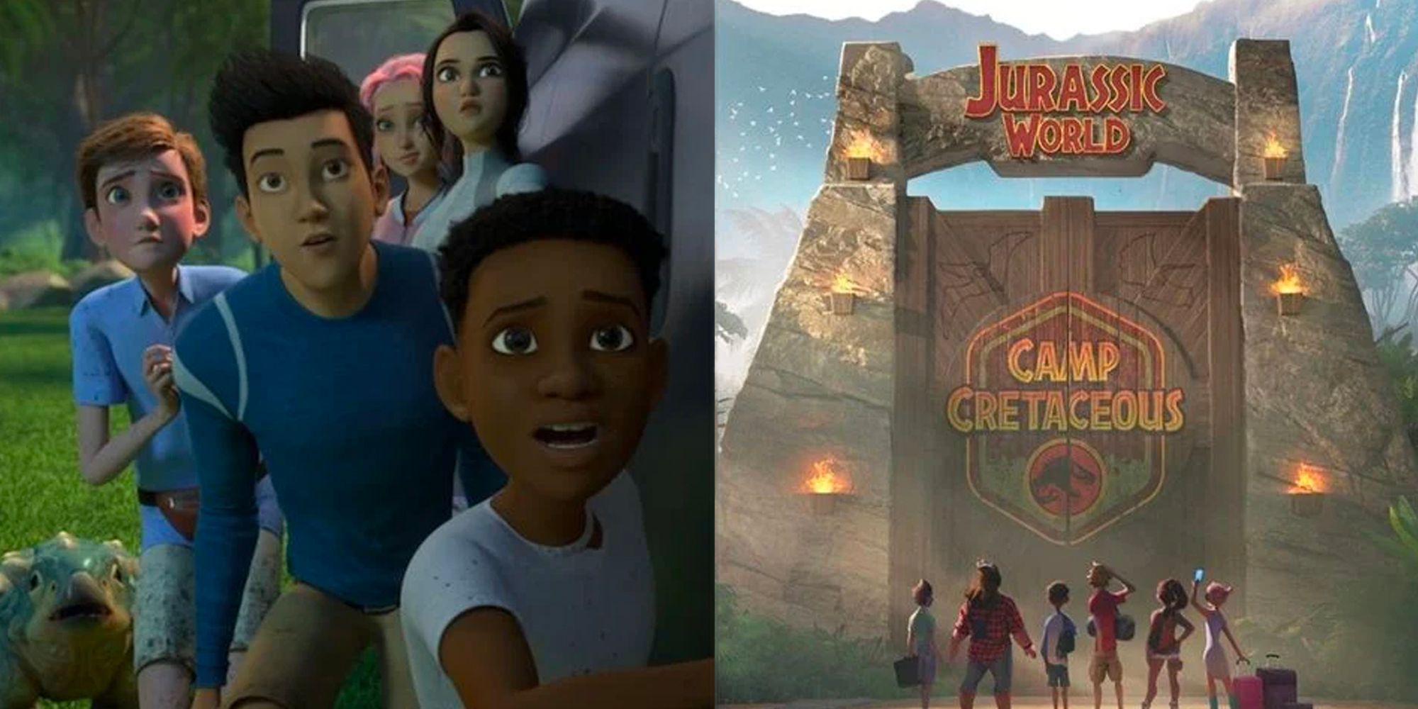 Split image of Jurassic World Camp Cretaceous characters