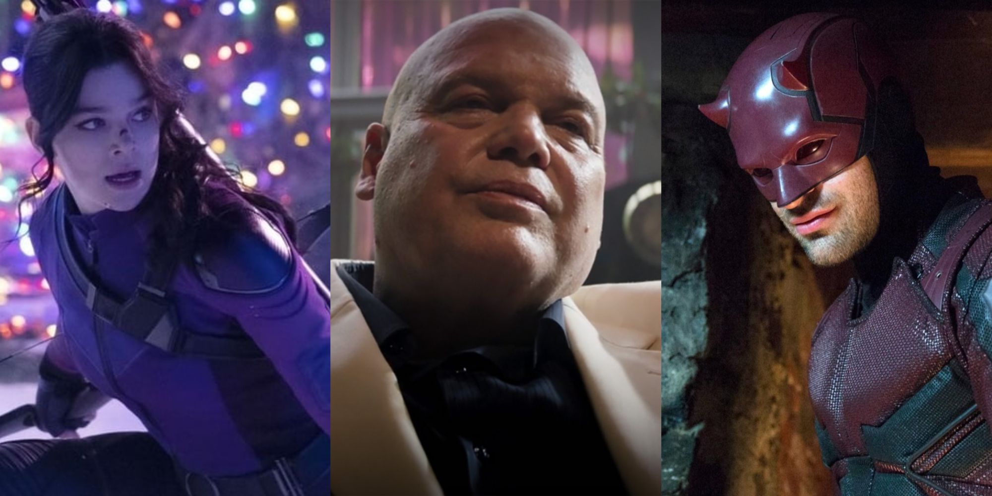 Split image of Kate Bishop, Wilson Fisk and Matt Murdock feature