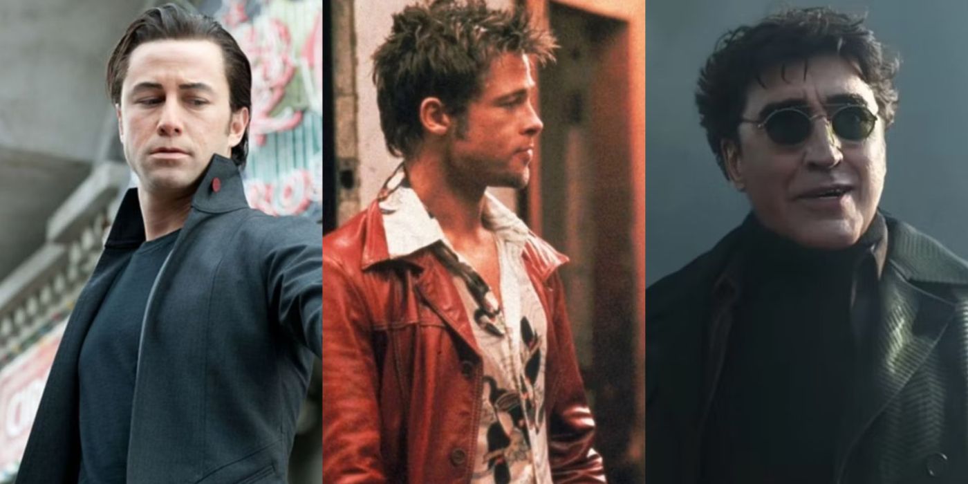 Split image of Looper, Fight Club, and Spider-Man No Way Home