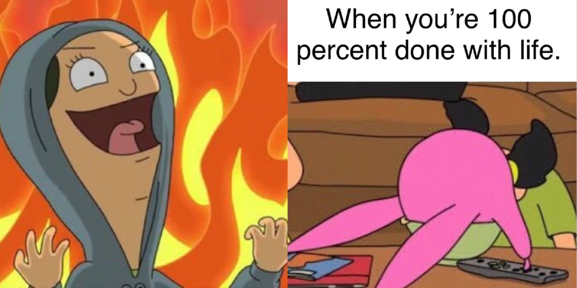 Split image of Louise Belcher laughing and Louise Belcher character memes