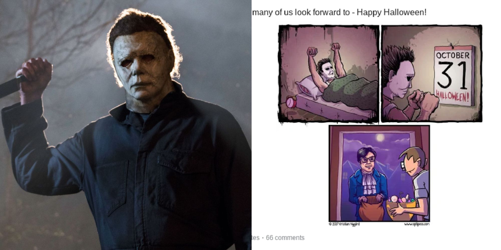 Split image of Michael Myers character memes