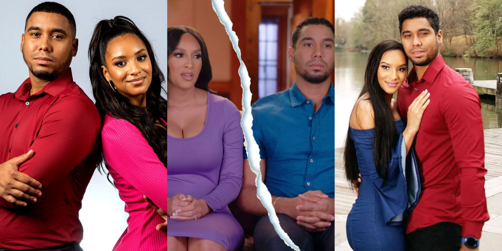 Split image of 90 Day Fiancé stars Pedro JImeno and Chantel Everett throughout the years
