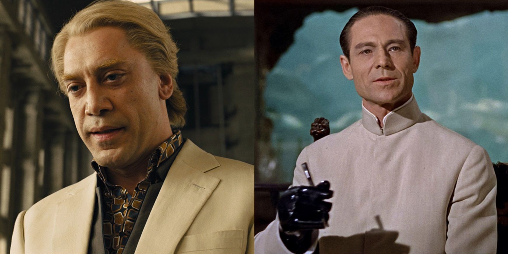 Split image of Raoul Silva in Skyfall and Dr Julius No in Dr No