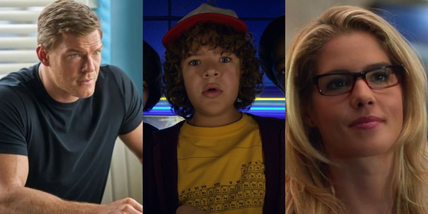 Split image of Reacher, Dustin from Stranger Things, and Felicity from Arrow