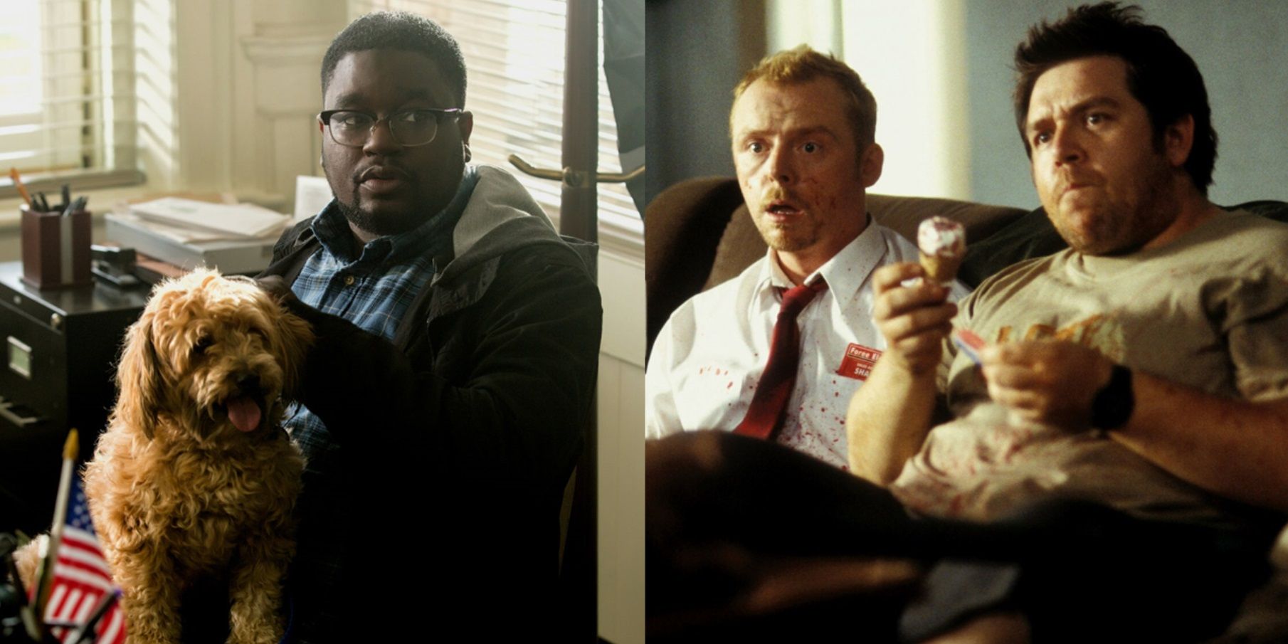 Split image of Rod in Get Out and Shaun and Ed in Shaun of the Dead