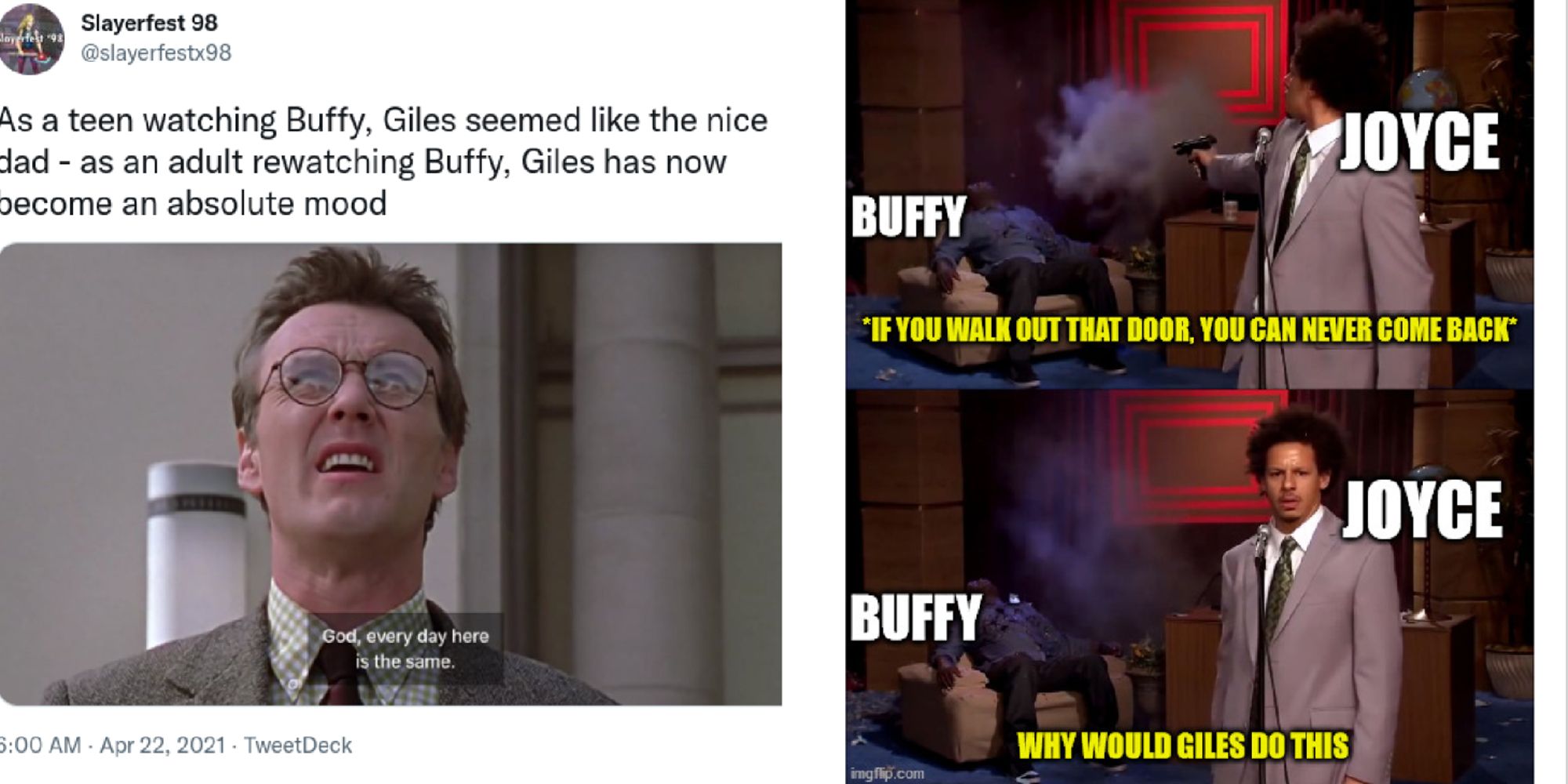 Split image of Rupert Giles character memes