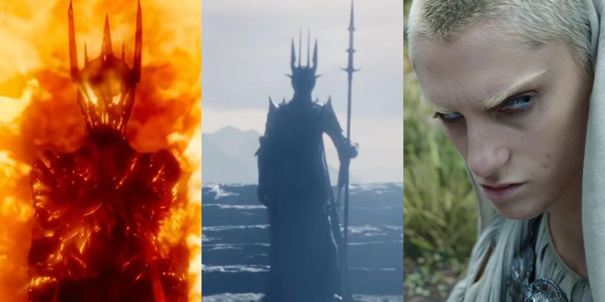 Split image of Sauron from the Hobbit movies and the Rings of Power show