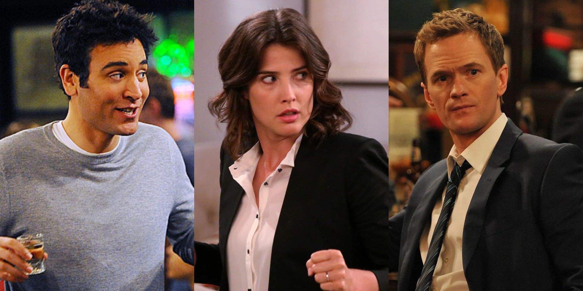 Split image of Ted, Robin and barney from How I Met Your Mother