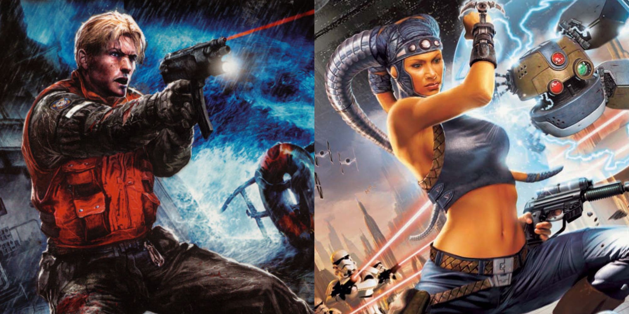 Split image of cover artwork for Cold Fear and Star Wars Lethal Alliance