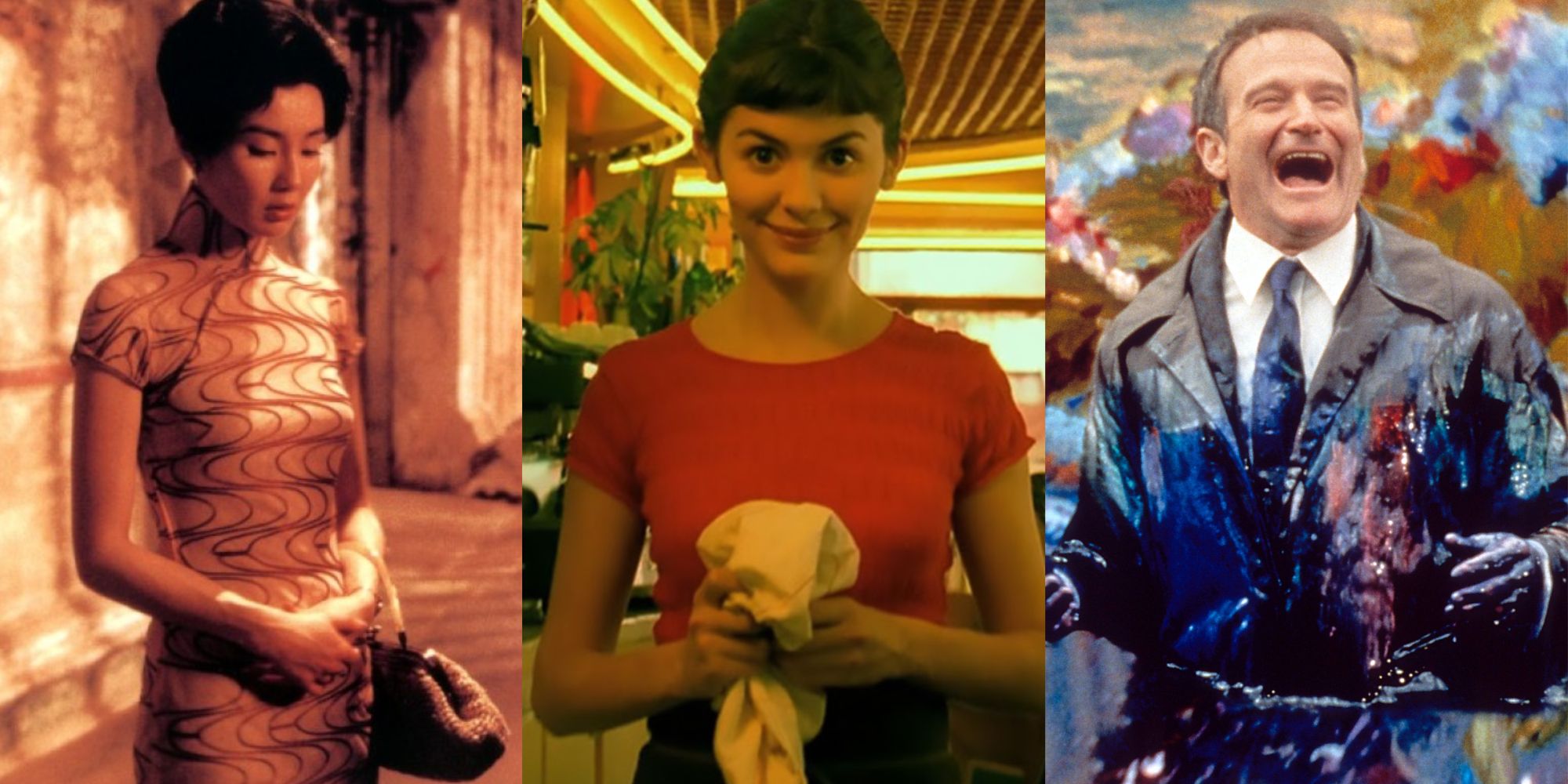 Split images of In the Mood for Love, Amelie, and What Dreams May Come