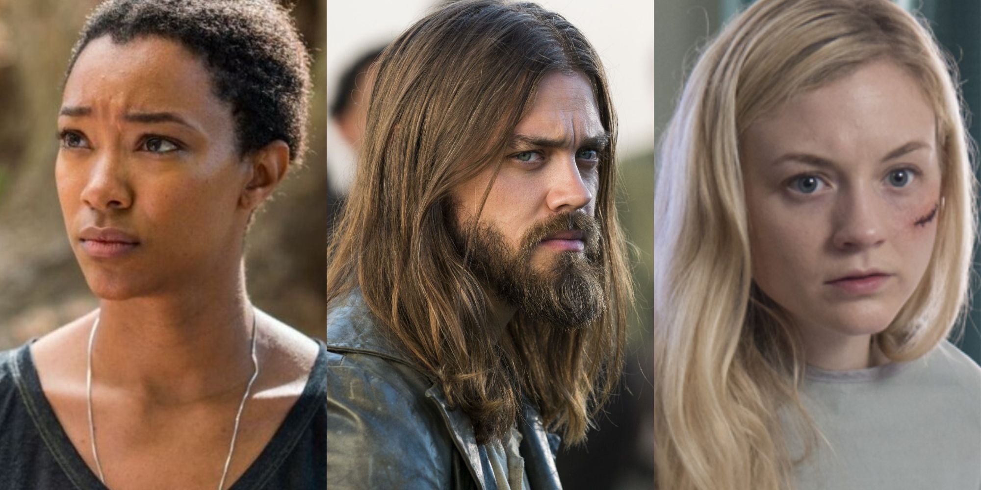 Split images of Sasha Williams, Jesus, and Beth Greene all looking scared in The Walking Dead