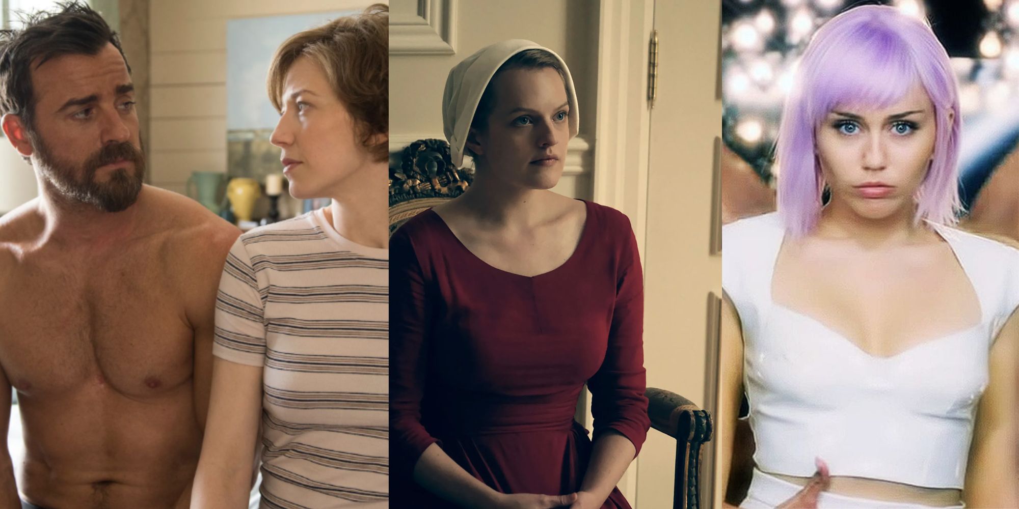 Split images of The Leftovers, The Handmaid's Tale, and Black Mirror