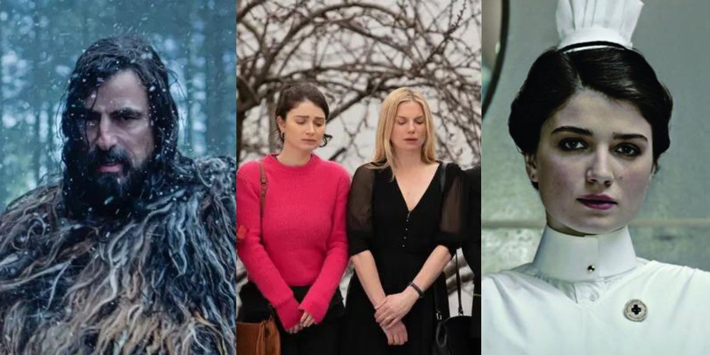 Split images of stills from The Northman, Bad Sisters, and The Knick