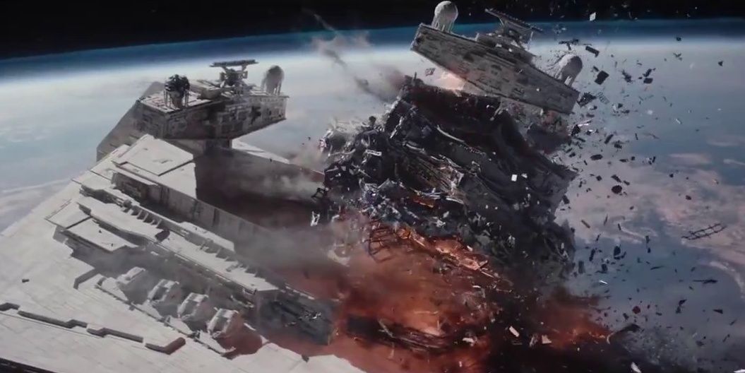 Star Destroyer collision during the Battle of Scarif in Rogue One