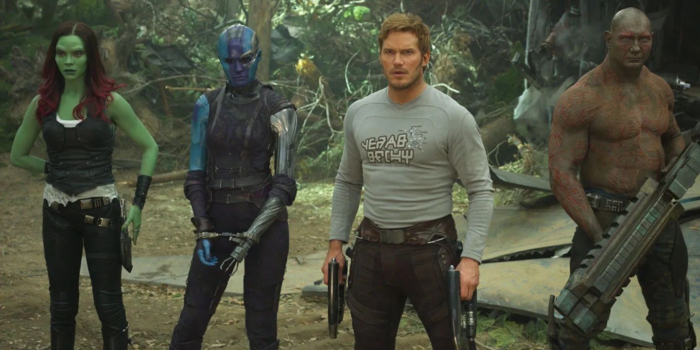 Star-Lord, Gamora, Nebula, and Drax in Guardians of the Galaxy Vol 2