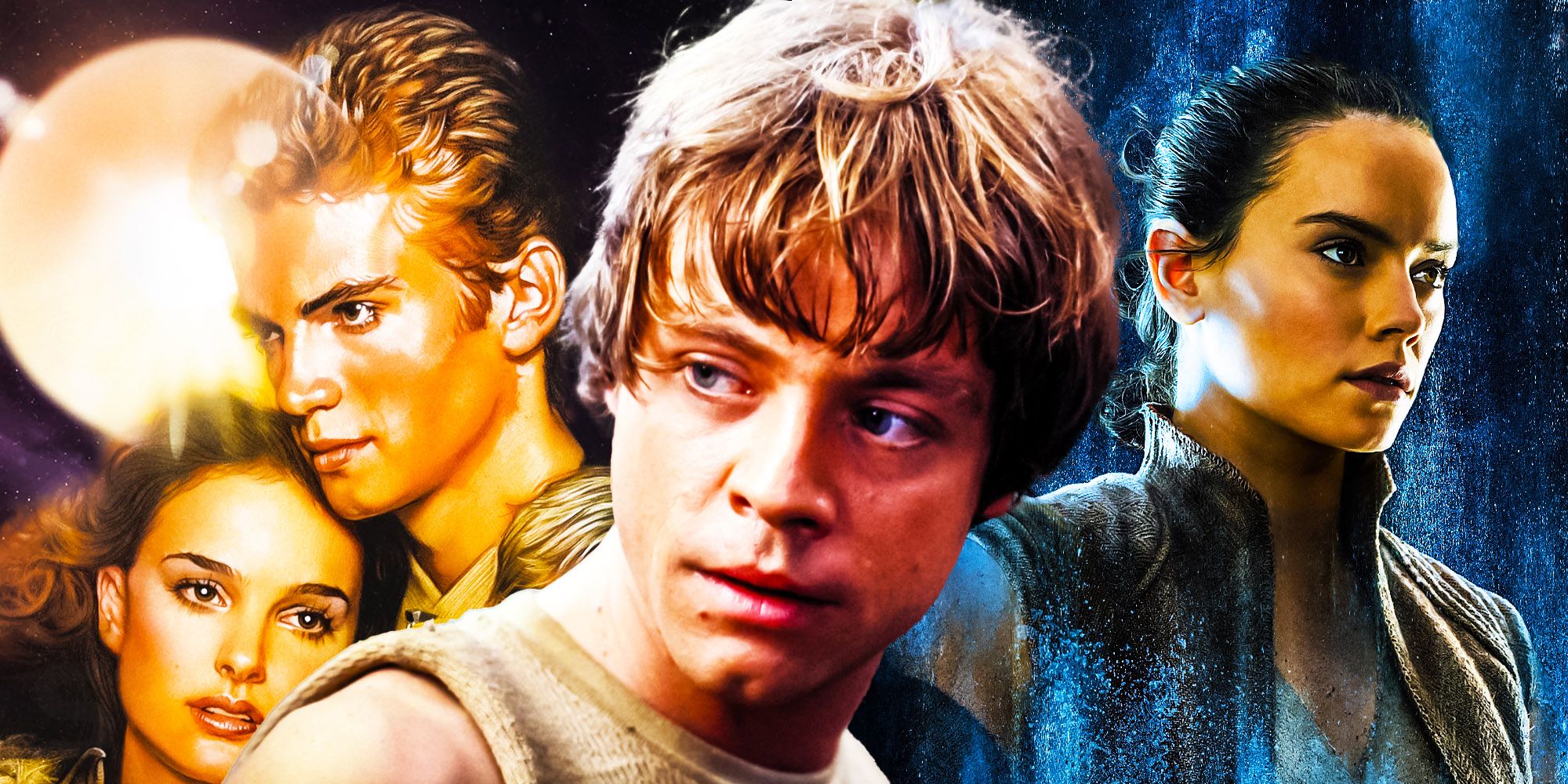 Amidala and Anakin from Star Wars Episode 1-3, Luke Skywalker in Star Wars Episodes 4-6, and Rey in Star Wars Episodes 7-9