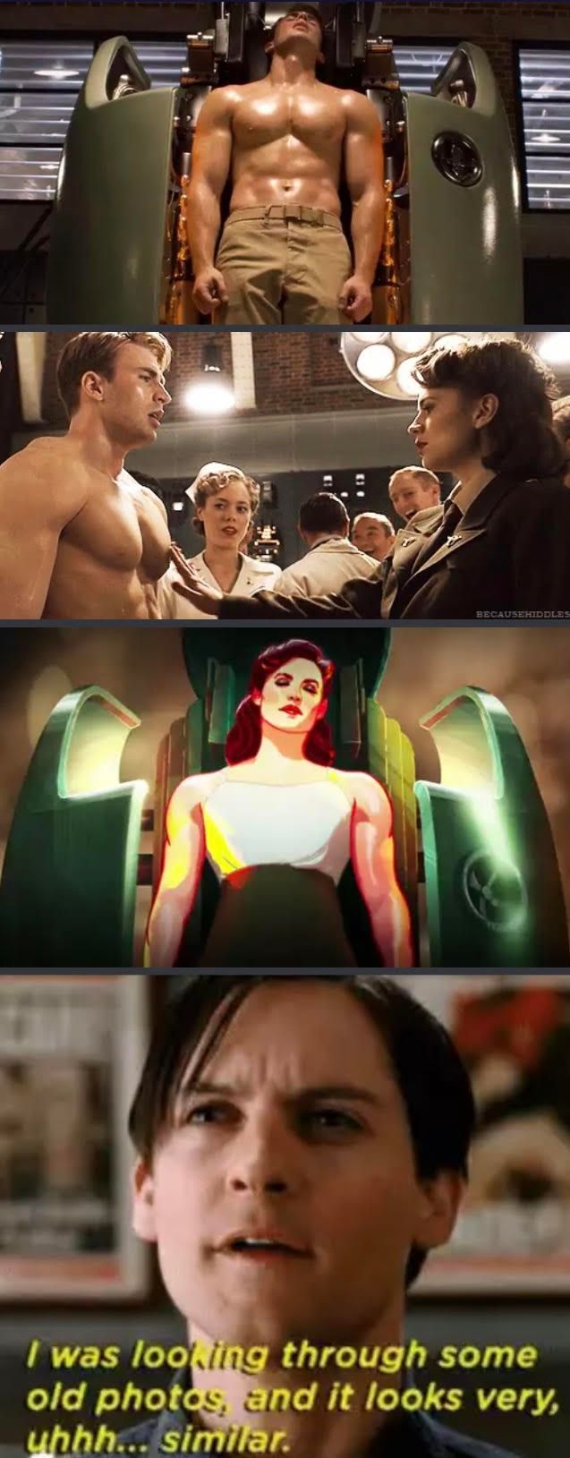 Steve Rogers and Peggy Carter chest touch meme