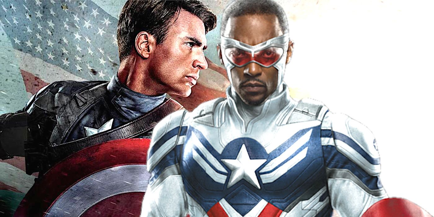 Steve Rogers and Sam Wilson both dressed as Captain America in a mash-up image