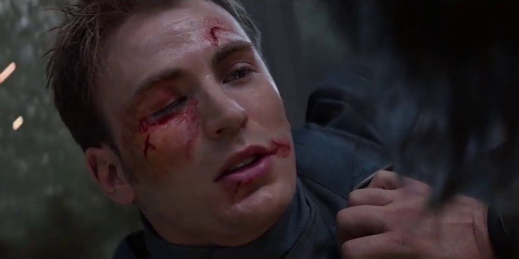 Steve Rogers gets pummeled by Bucky Barnes in Captain America The Winter Soldier