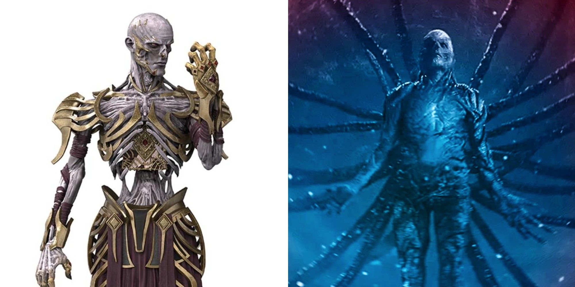 Side-by-side of Stranger Things' Vecna and D&D statuette of Vecna.