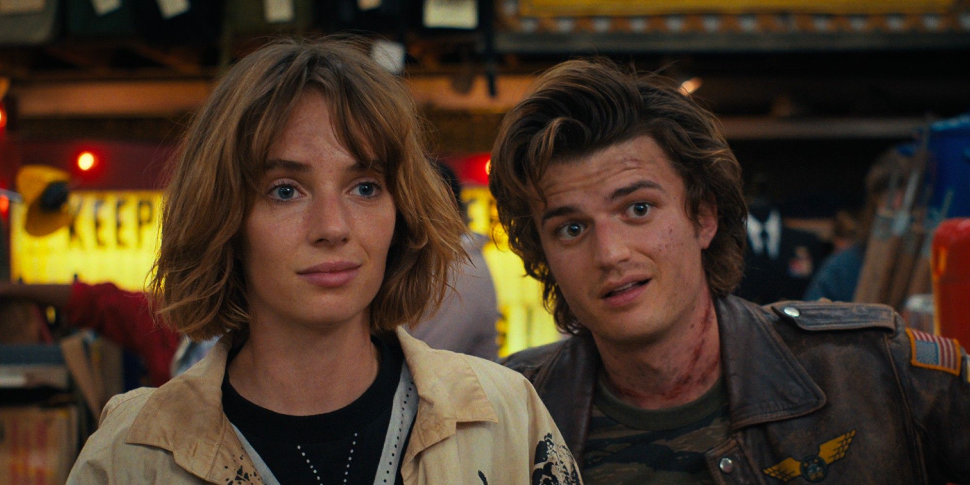 Maya Hawke as Robin Buckley and Joe Keery as Steve Harrington in Stranger Things