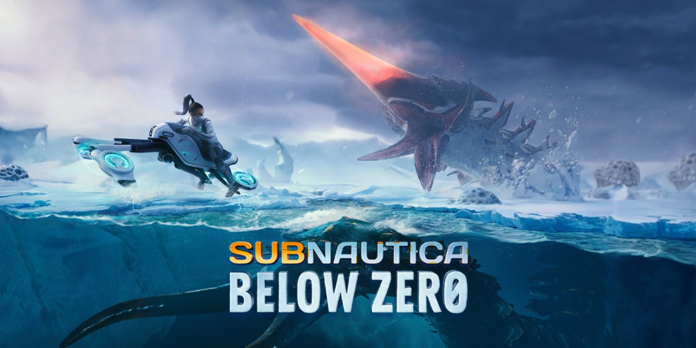 Subnautica: Below Zero promo art featuring the protagonist evading an underwater alien.
