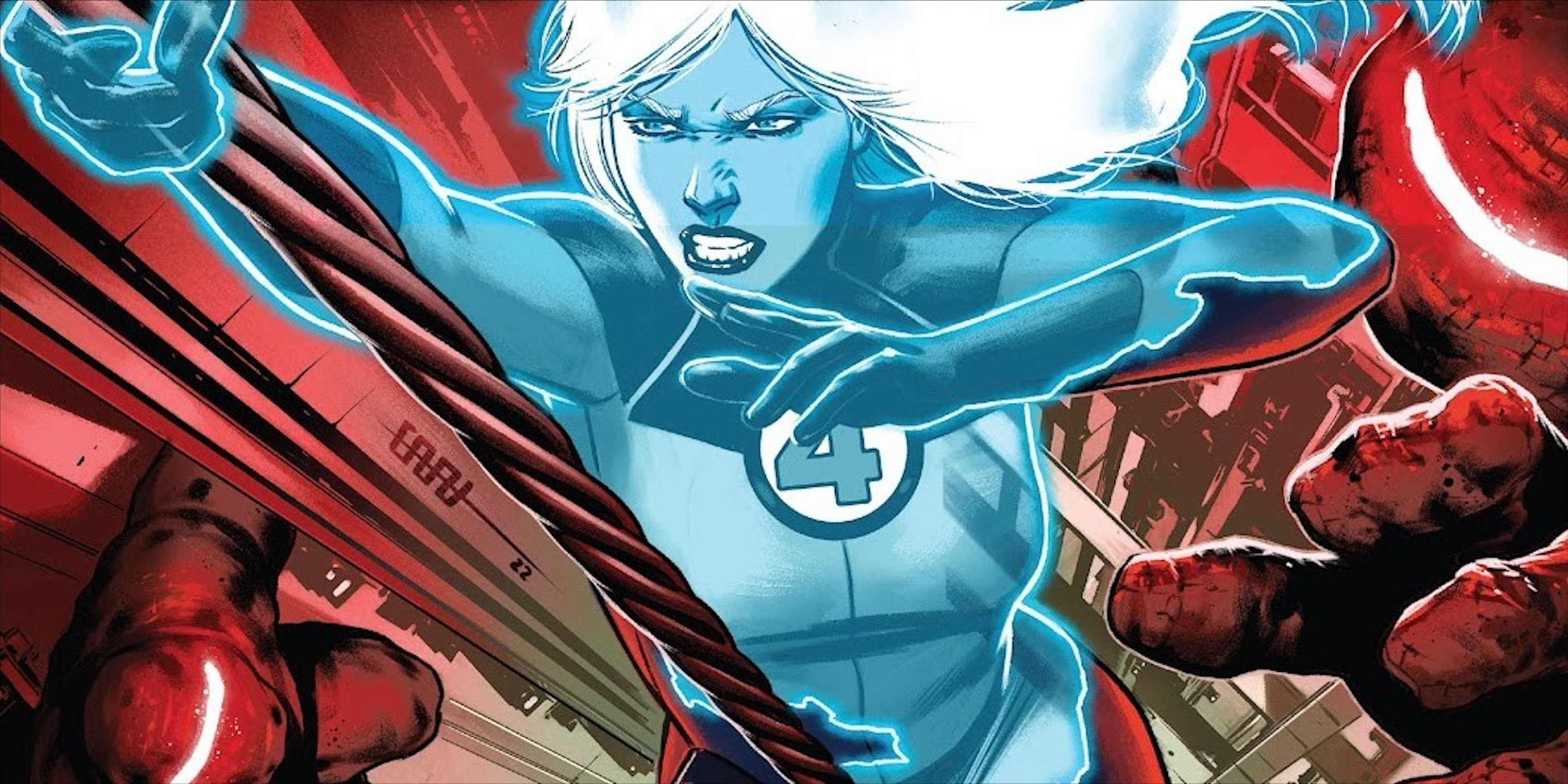 Sue Storm in the Fantastic Four unleashes full power
