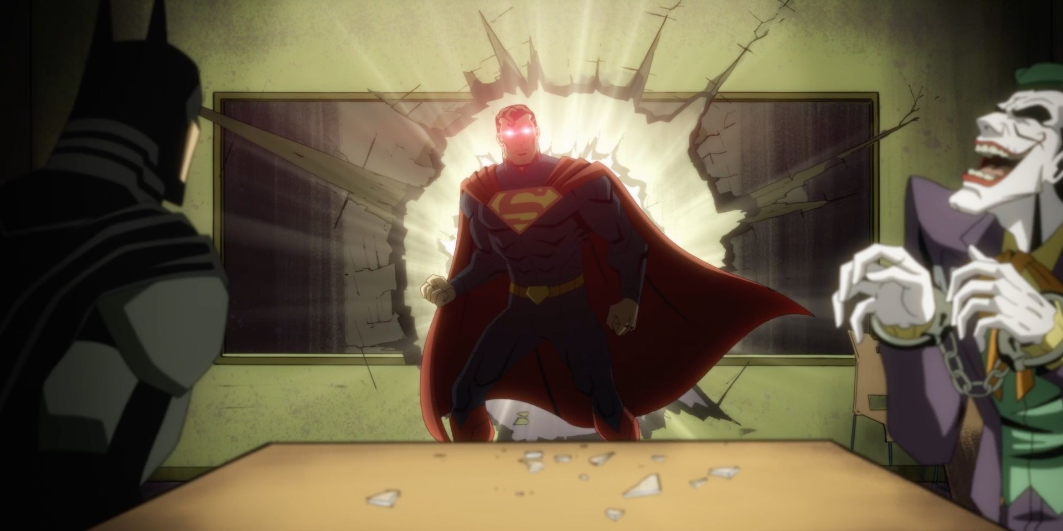 Superman confrontando Batman e Coringa em Injustice 