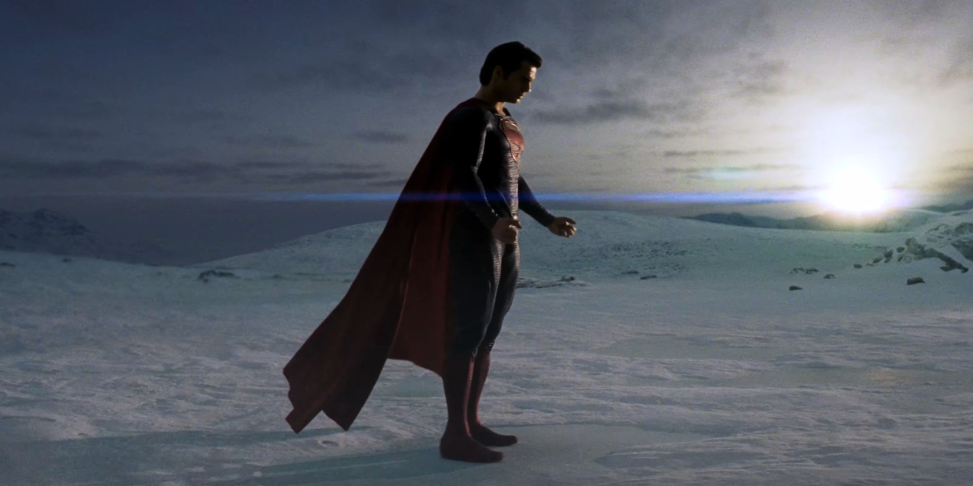 Superman readying to fly for the first time in Man Of Steel (2013)