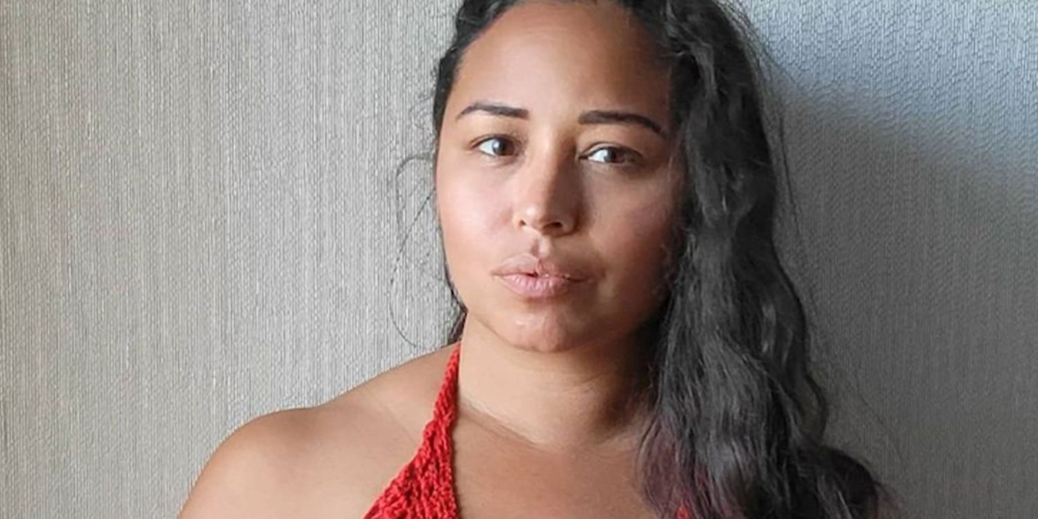 Tania Maduro from 90 Day Fiancé wearing a red dress makeup free