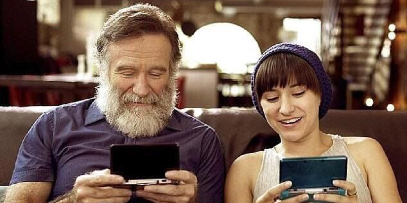 Robin Williams playing video games with daughter Zelda