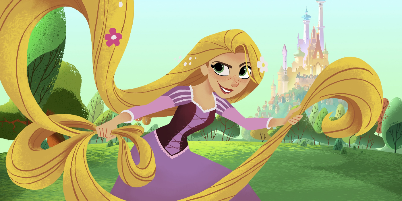 Rapunzel lassoing her hair