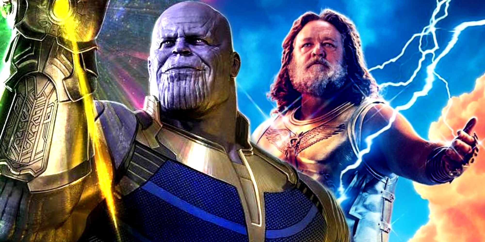 Thanos com a Manopla do Infinito e Zeus no MCU