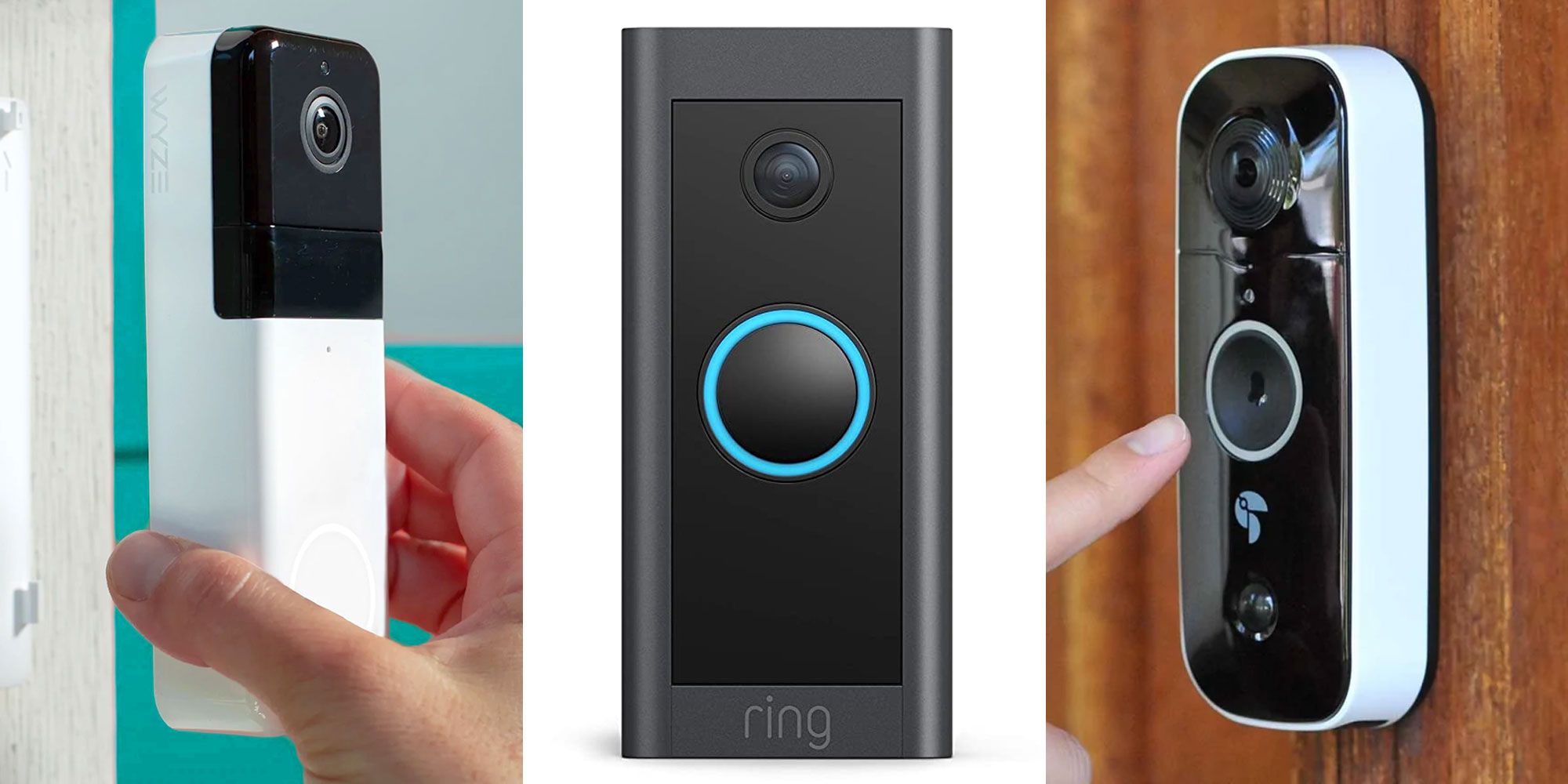 A split image of smart doorbells.