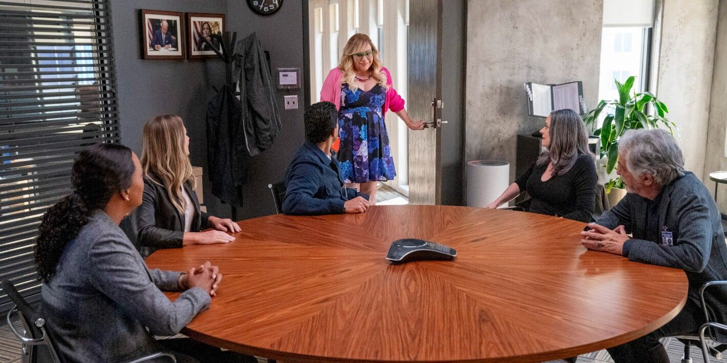 The BAU team in the round table room in Criminal Minds Evolution