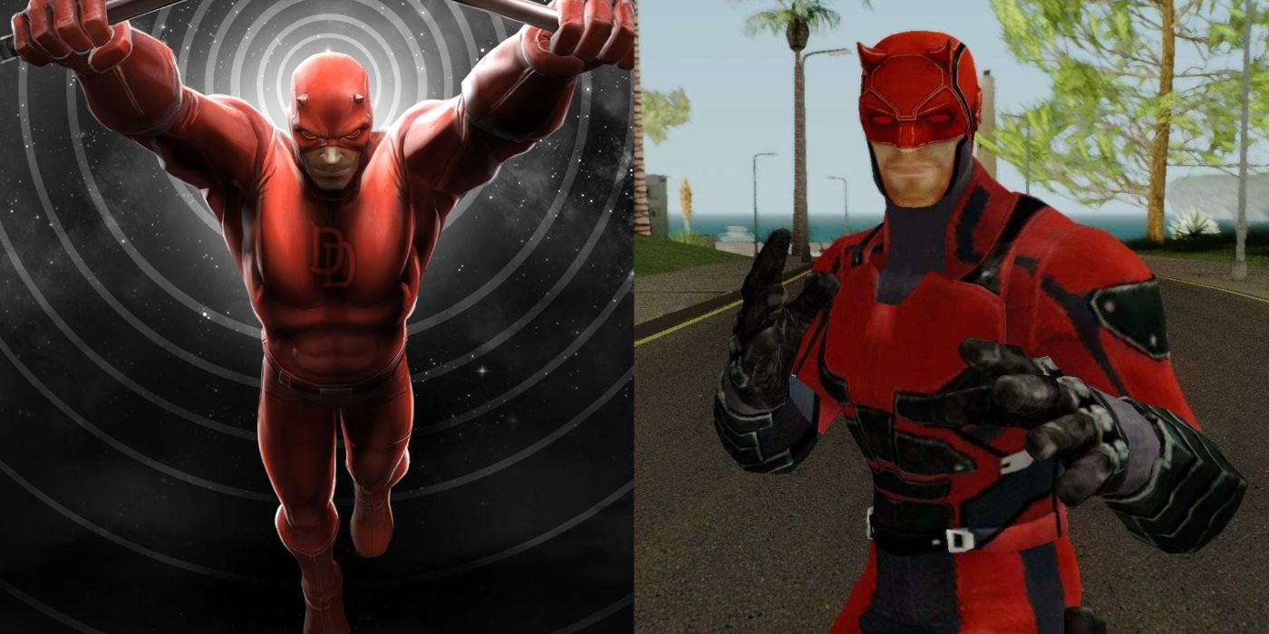 Split image showing scenes from some of the best Daredevil video games