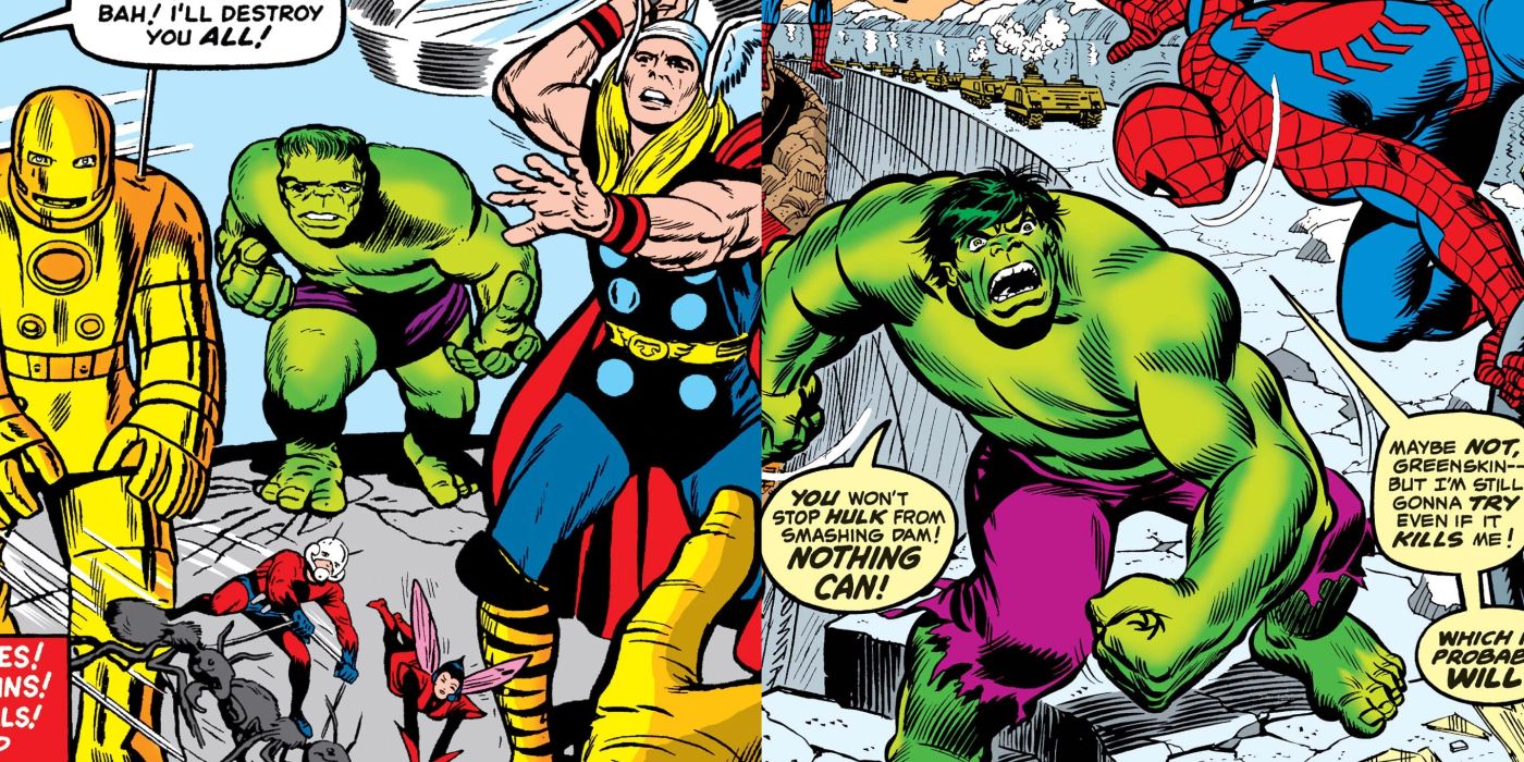 Split image showing Hulk in different issues of Marvel Comics