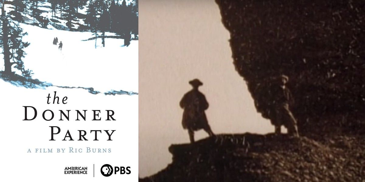 The poster for The Donner Party (1992)  alongside a historical photograph