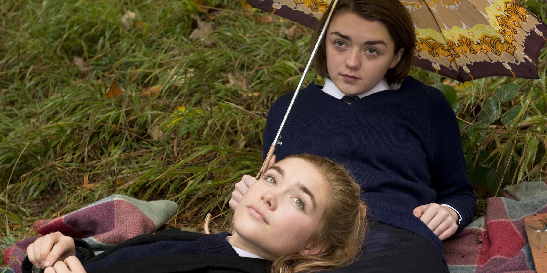 Florence Pugh and Maisie Williams looking at the sky in The Falling