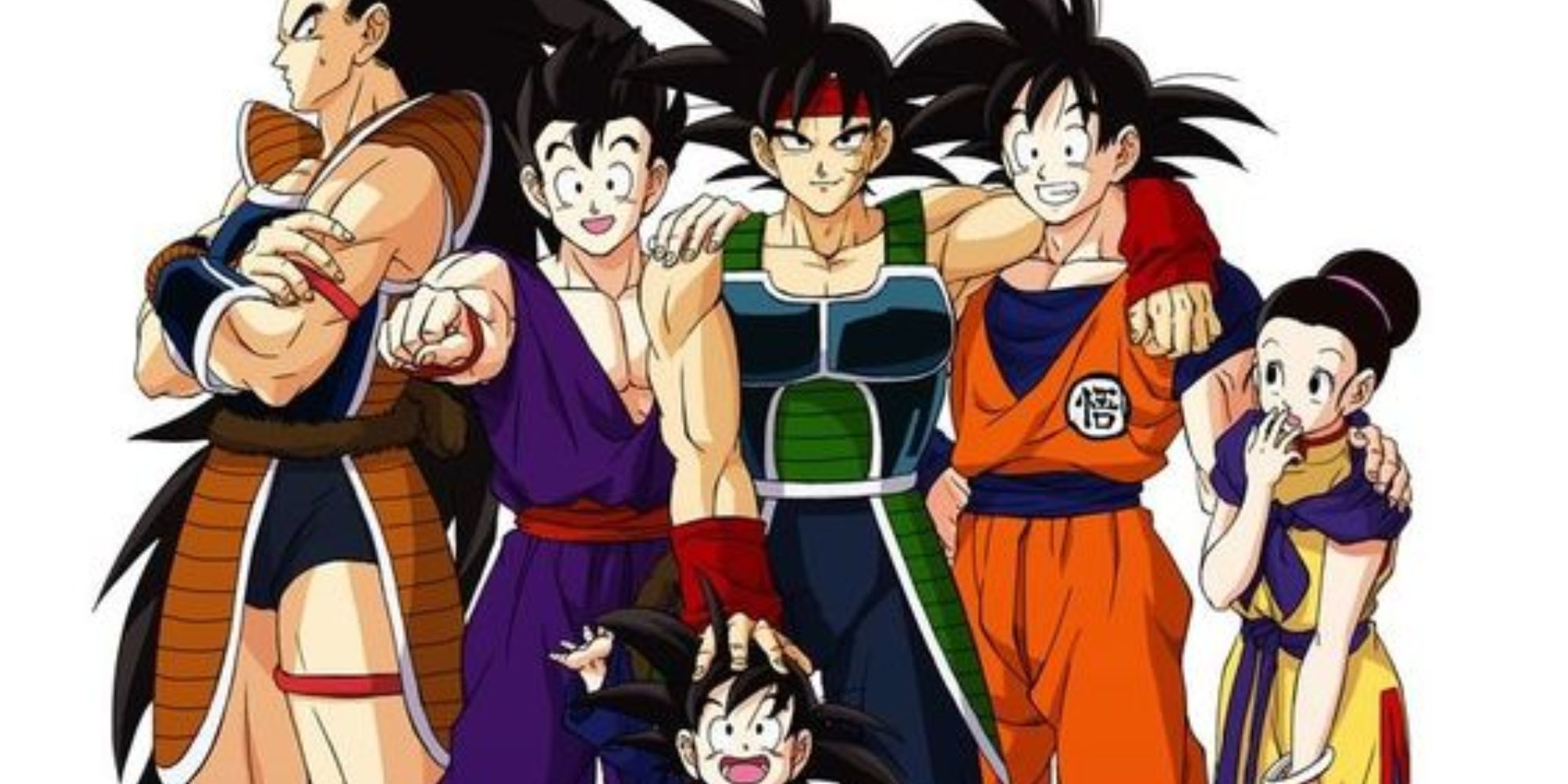 Bardock, Gohan, Raditz, Goku, Chi Chi, and Goten together