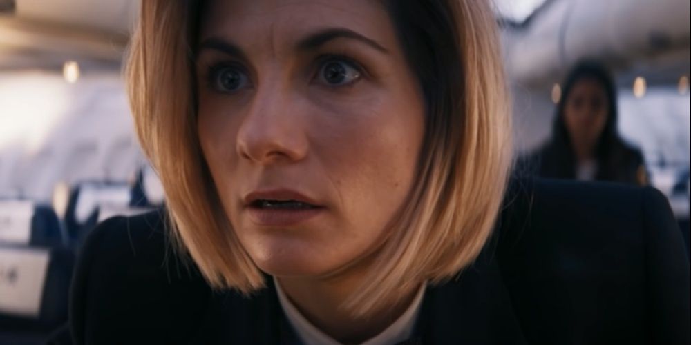 The Thirteenth Doctor looking terrified in Doctor Who