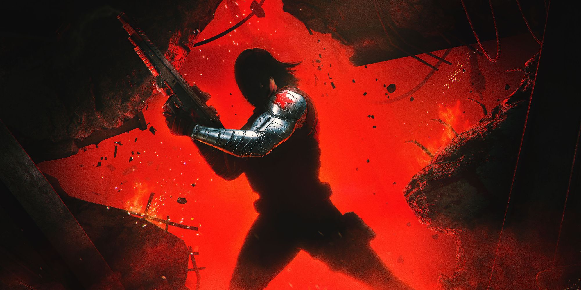 Marvel's Avengers のプロモーション アートワークで壁を突き破るウィンター ソルジャー