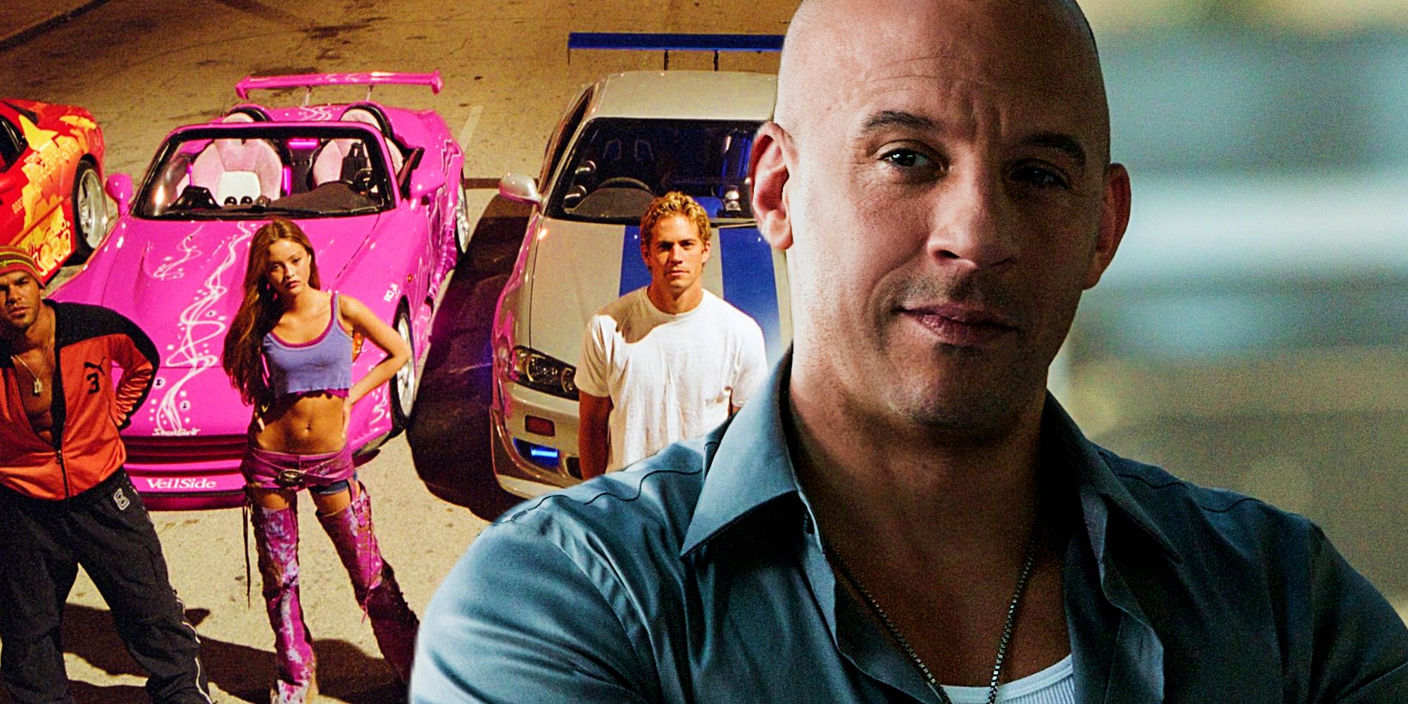 The cast of 2 Fast 2 Furious and Vin Diesel as Toretto