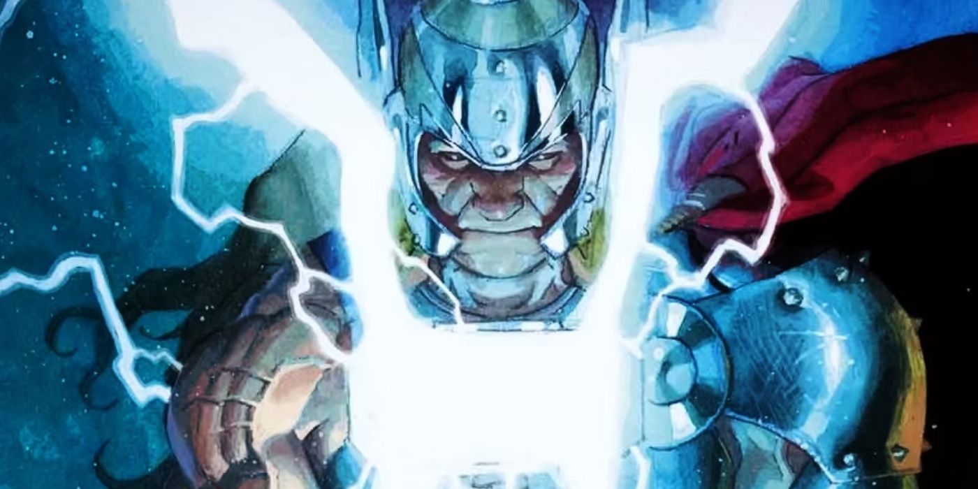 An image of Thor wielding Mjolnir in Marvel Comics. 